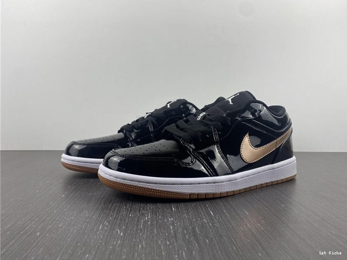 1st Kicks Black Gold 3726 Durable Jordan1 Retro Patent 554723- 1015
